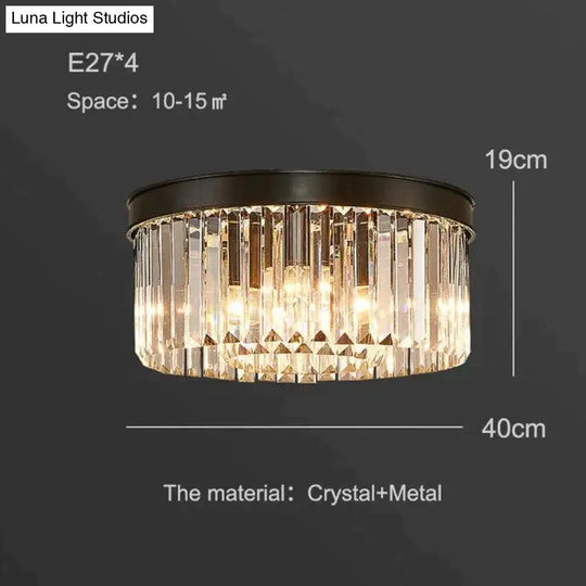 Modern Crystal Ceiling Lamp Living Light Bedroom Classic Round Lamps Black Base Led Fixtures Dining