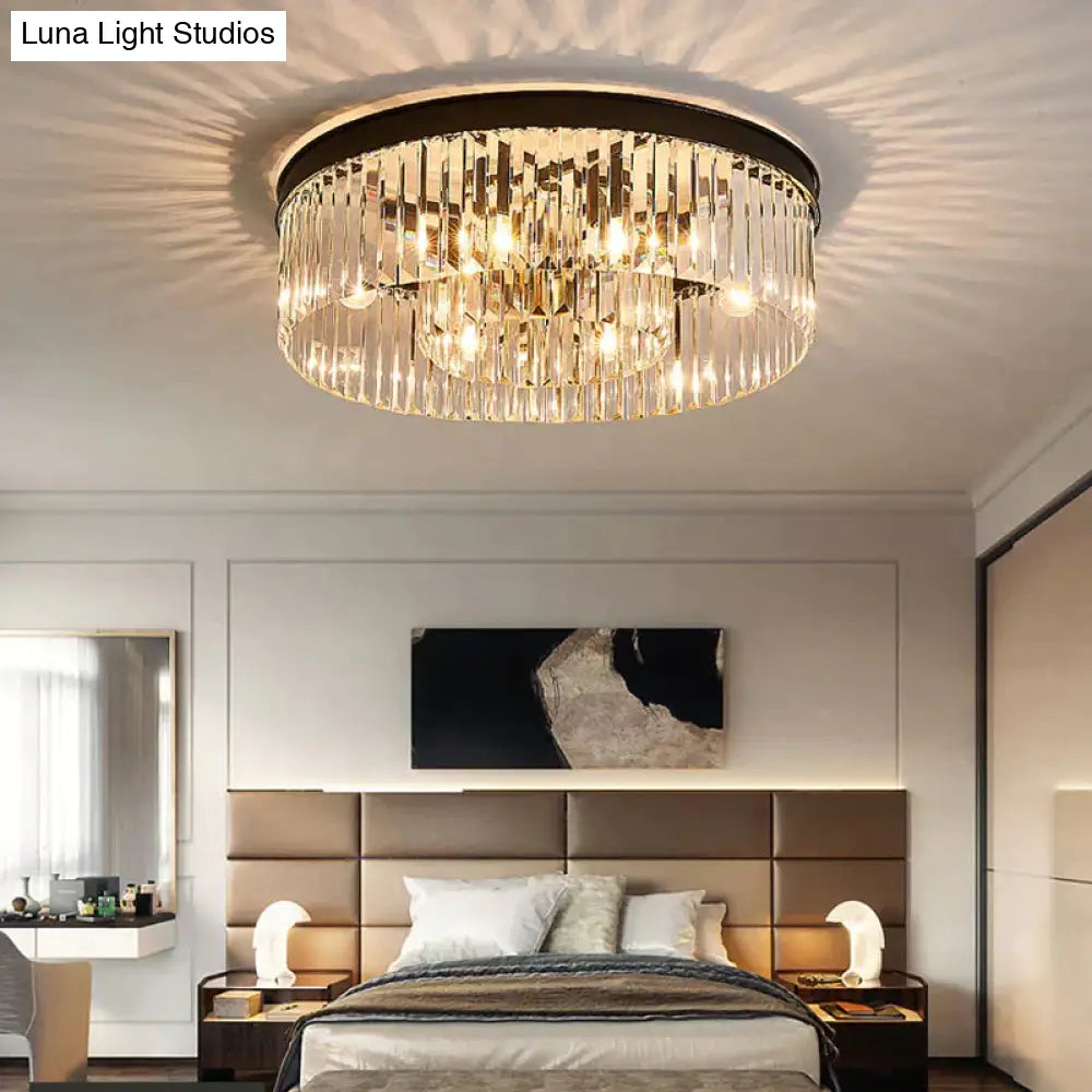 Modern Crystal Ceiling Lamp Living Light Bedroom Classic Round Lamps Black Base Led Fixtures Dining