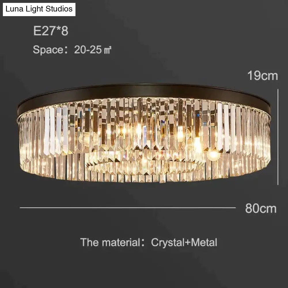 Modern Crystal Ceiling Lamp Living Light Bedroom Classic Round Lamps Black Base Led Fixtures Dining