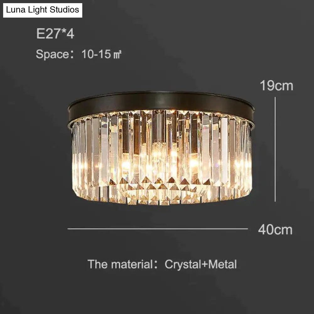 Modern Crystal Ceiling Lamp Living Light Bedroom Classic Round Lamps Black Base Led Fixtures Dining