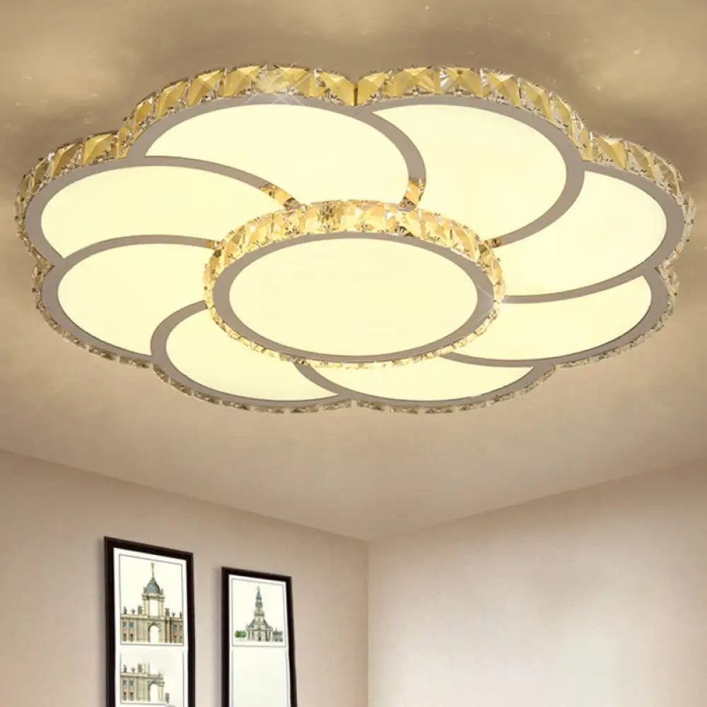 Modern Crystal Ceiling Lamp - Smart Led Flush Mount Light 18’/24’ Wide Warm/White White / 18’ Warm