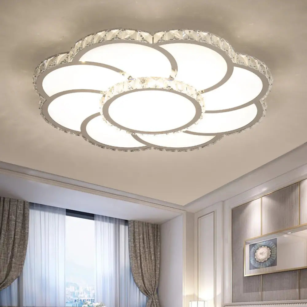 Modern Crystal Ceiling Lamp - Smart Led Flush Mount Light 18’/24’ Wide Warm/White White / 18’