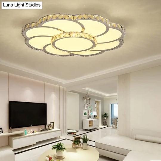 Modern Crystal Ceiling Lamp - Smart Led Flush Mount Light 18’/24’ Wide Warm/White