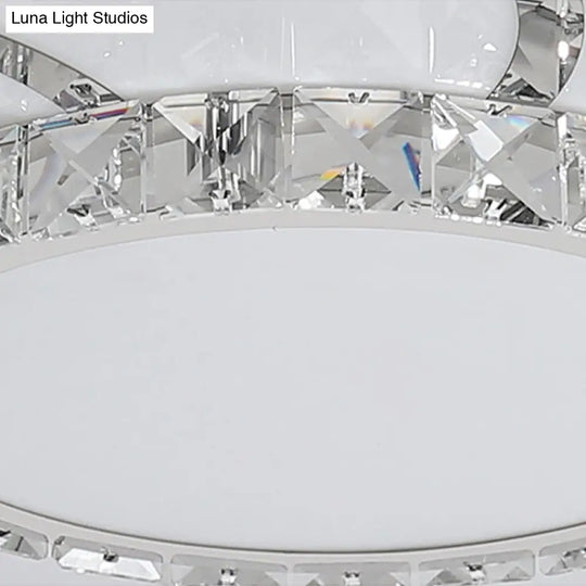 Modern Crystal Ceiling Lamp - Smart Led Flush Mount Light 18’/24’ Wide Warm/White