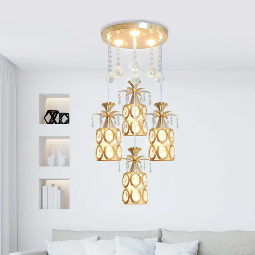 Modern Crystal Ceiling Lamp With 4 Lights And Gold Finish Pendant