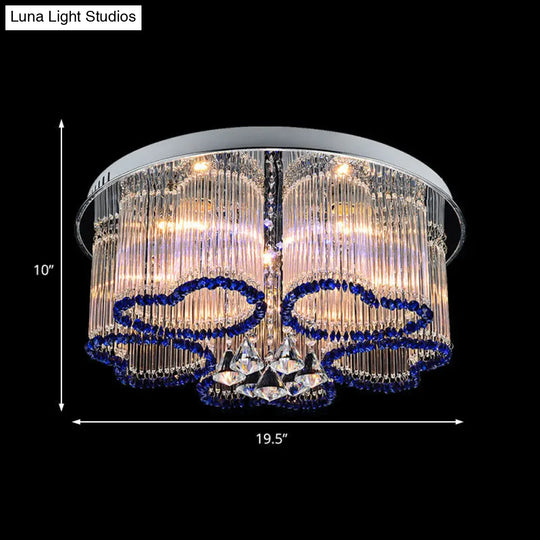 Modern Crystal Ceiling Lamp With Loving Heart Design - 3/5 Lights Blue