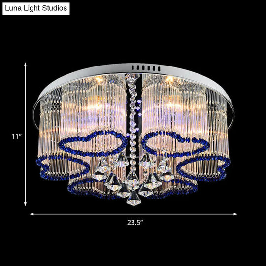 Modern Crystal Ceiling Lamp With Loving Heart Design - 3/5 Lights Blue