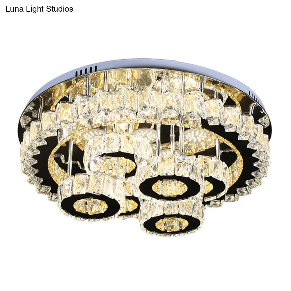 Modern Crystal Ceiling Light - Led Semi Flush Fixture In Stainless Steel