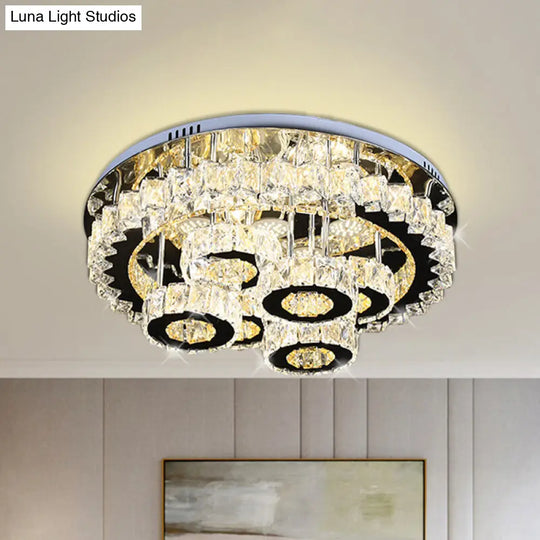 Modern Crystal Ceiling Light - Led Semi Flush Fixture In Stainless Steel Stainless-Steel