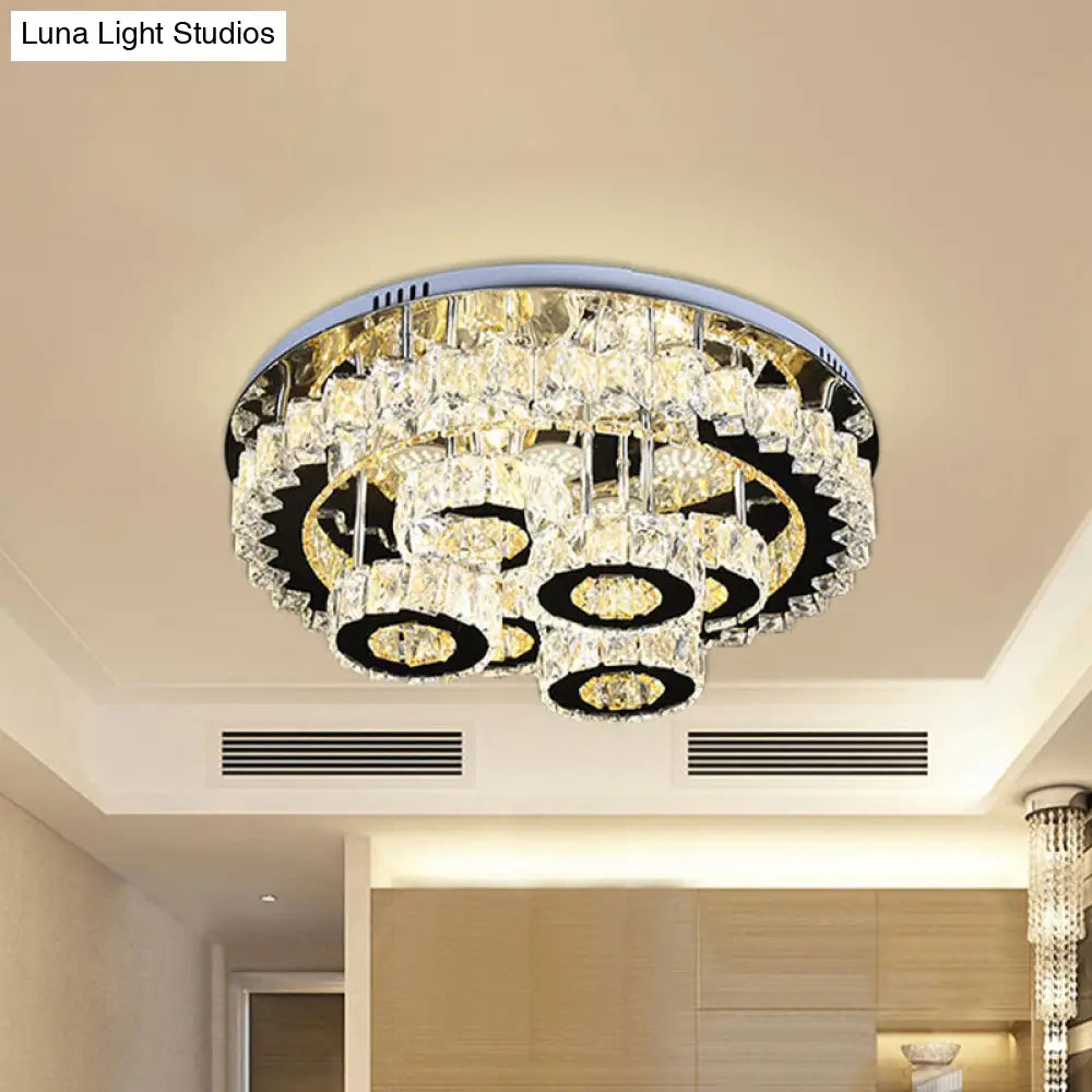 Modern Crystal Ceiling Light - Led Semi Flush Fixture In Stainless Steel