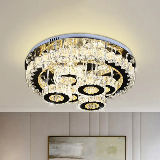 Modern Crystal Ceiling Light - Led Semi Flush Fixture In Stainless Steel Stainless - Steel