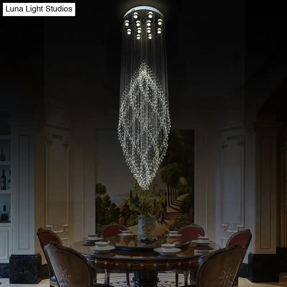 Modern Crystal Ceiling Light With 12 Led Bulbs And Multi-Pendant Design