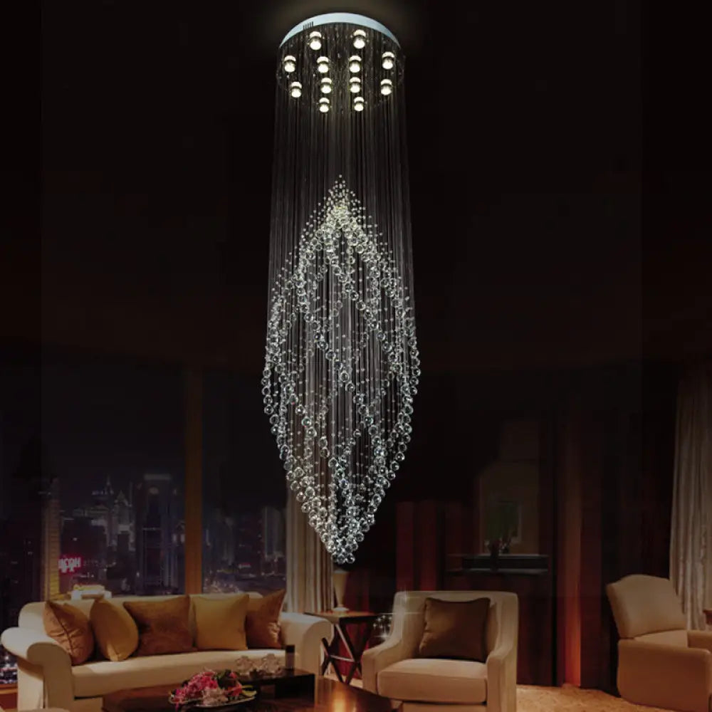 Modern Crystal Ceiling Light With 12 Led Bulbs And Multi-Pendant Design Silver