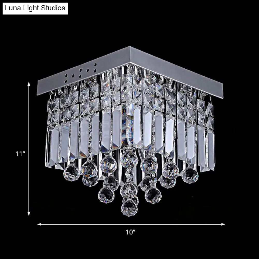 Modern Crystal Ceiling Mount Light Fixture With Chrome Finish - 2 Lights Bedroom Flush