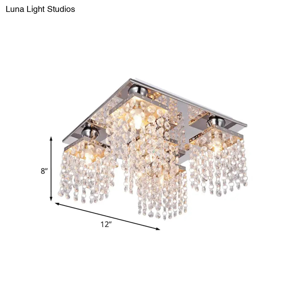Modern Crystal Chain Ceiling Mount Light Fixture - 4 - Light Flush For Living Room