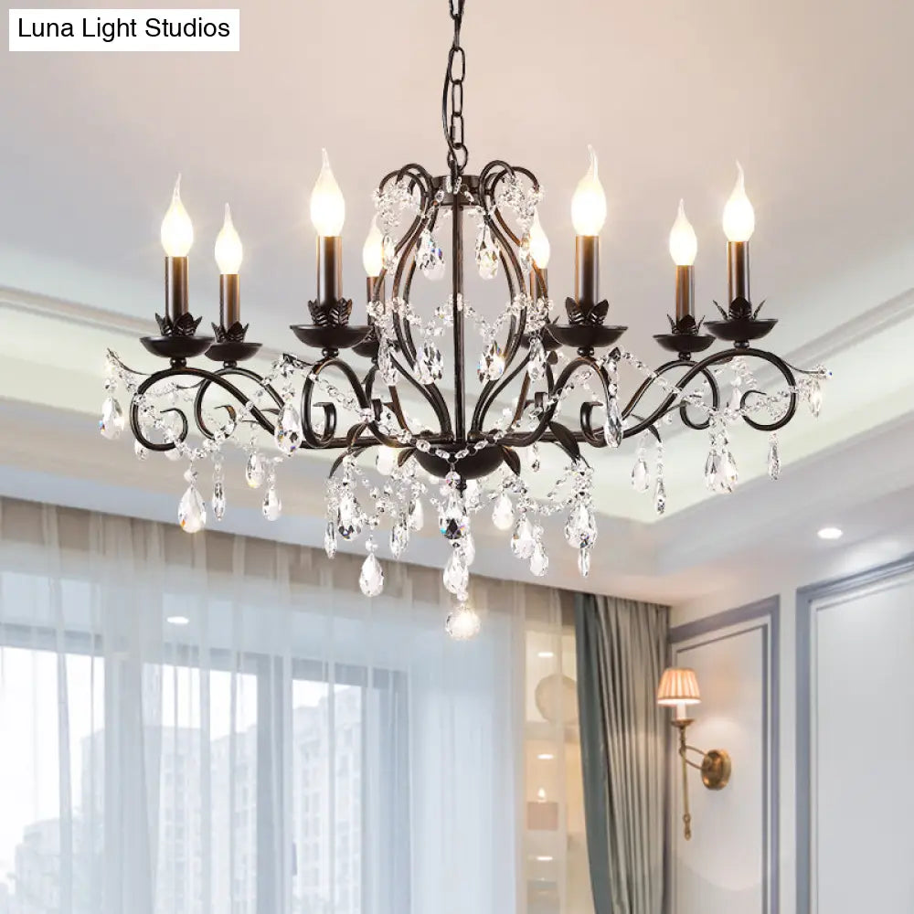 Modern Crystal Chandelier - Black Candle Ceiling Pendant Light Fixture (6/8 Bulbs)