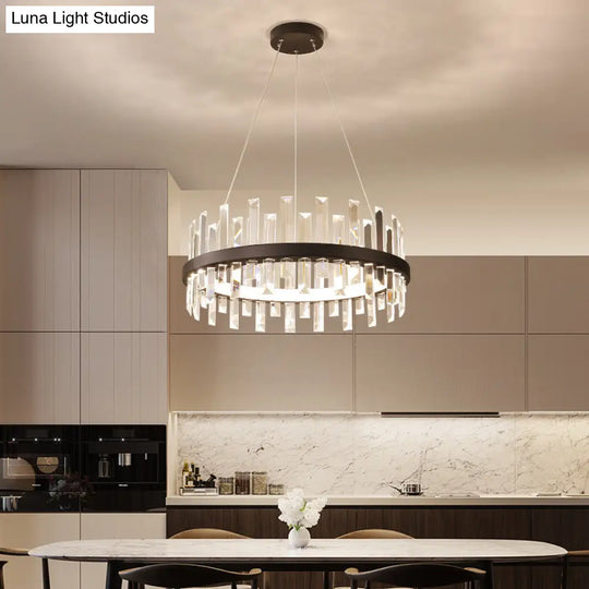 Modern Crystal Chandelier - Circular Pendant Ceiling Light Warm Led 23.5/31.5 Wide