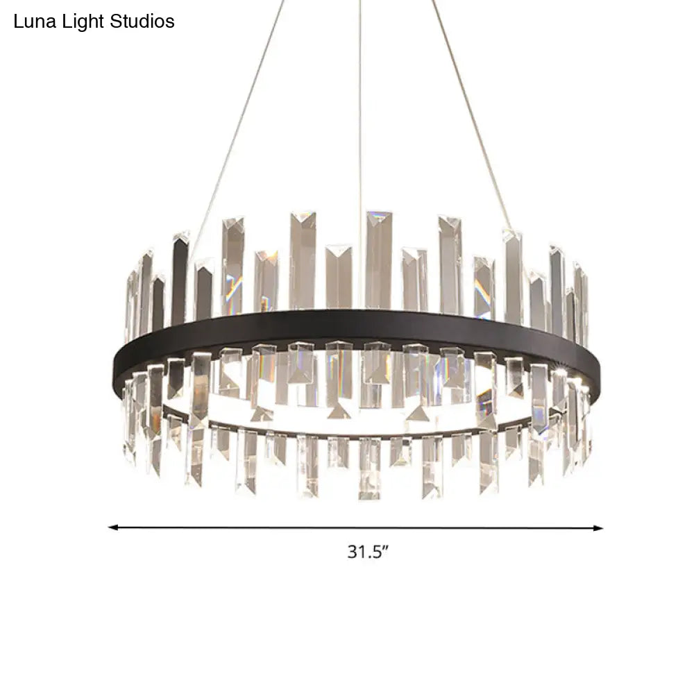 Modern Crystal Chandelier - Circular Pendant Ceiling Light Warm Led 23.5/31.5 Wide