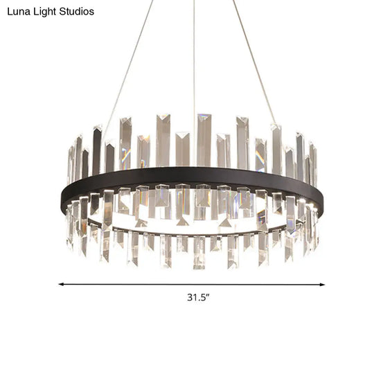 Modern Crystal Chandelier - Circular Pendant Ceiling Light Warm Led 23.5/31.5 Wide