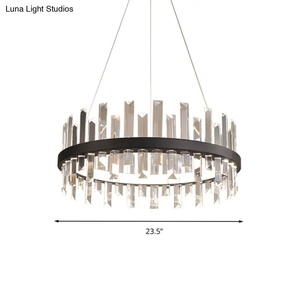 Modern Crystal Chandelier - Circular Pendant Ceiling Light Warm Led 23.5/31.5 Wide