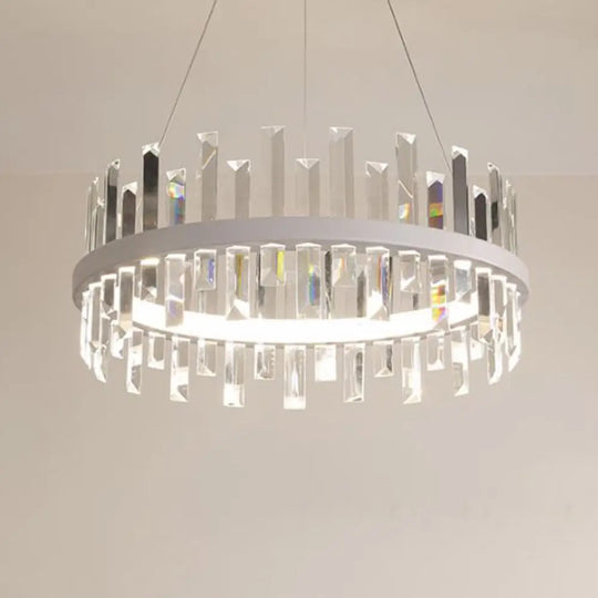 Modern Crystal Chandelier - Circular Pendant Ceiling Light Warm Led 23.5/31.5 Wide White / 23.5