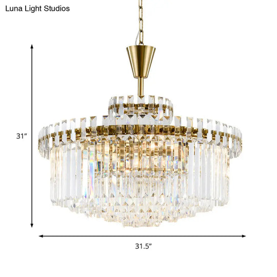 Modern Crystal Chandelier Drum Ceiling Light Fixture 9 Lights 25.5’/31.5’ Wide Brass Finish