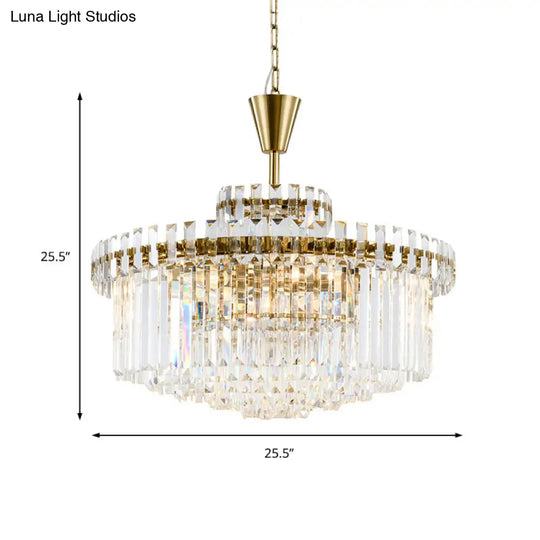 Modern Crystal Drum Ceiling Light: 9-Light Brass Chandelier 25.5/31.5 Wide