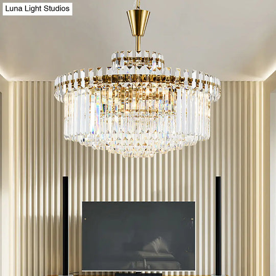 Modern Crystal Chandelier Drum Ceiling Light Fixture 9 Lights 25.5’/31.5’ Wide Brass Finish