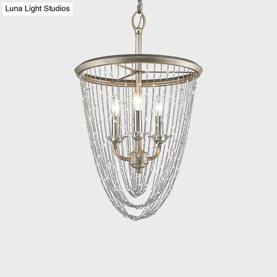 Modern Crystal Chandelier Lamp With 3 Gold Heads And Draped Chain Suspension