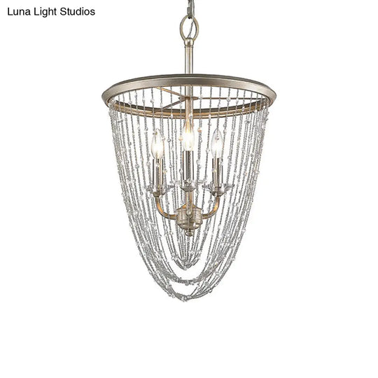 Modern Crystal Chandelier Lamp With 3 Gold Heads And Draped Chain Suspension