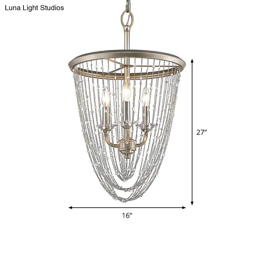 Gold Crystal Chandelier Lamp With 3 Heads - Contemporary Suspension Light