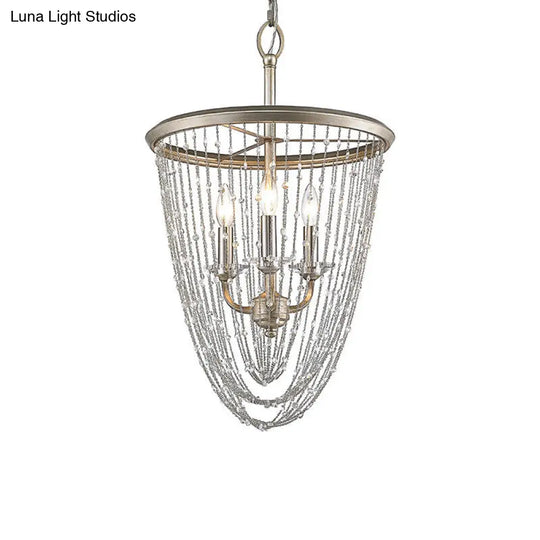 Gold Crystal Chandelier Lamp With 3 Heads - Contemporary Suspension Light