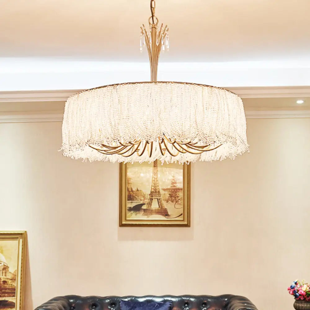 Modern Crystal Chandelier Pendant Light With Gold Tassel Detail For Living Room 12 /