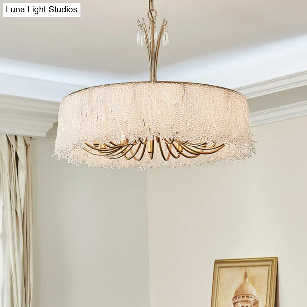 Modern Crystal Chandelier Pendant Light With Gold Tassel Detail For Living Room