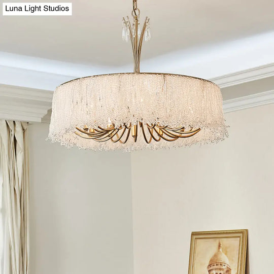 Modern Crystal Chandelier Pendant Light With Gold Tassel Detail For Living Room