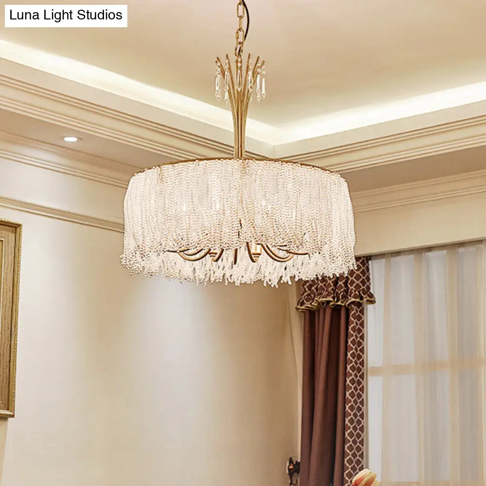 Postmodern Gold Tassel Chandelier Pendant Light With Crystal Hangings For Living Room 8 /