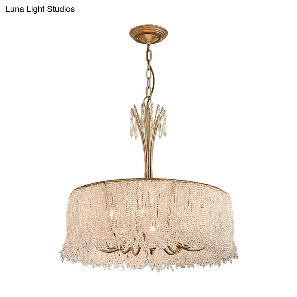 Modern Crystal Chandelier Pendant Light With Gold Tassel Detail For Living Room