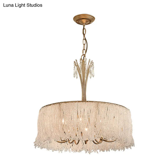 Modern Crystal Chandelier Pendant Light With Gold Tassel Detail For Living Room