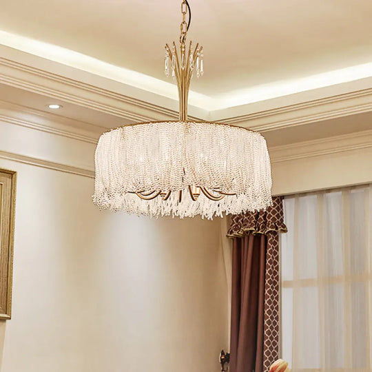 Modern Crystal Chandelier Pendant Light With Gold Tassel Detail For Living Room 8 /