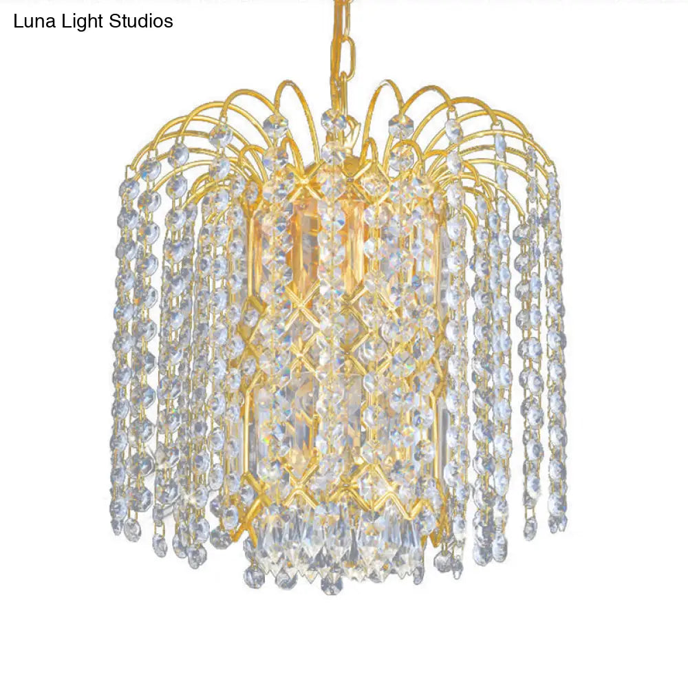 Modern Faceted Crystal 3-Light Gold Chandelier For Lobby Bar - Rain Hanging Light Fixture