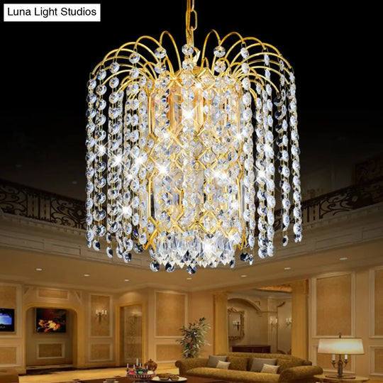 Modern Faceted Crystal 3-Light Gold Chandelier For Lobby Bar - Rain Hanging Light Fixture