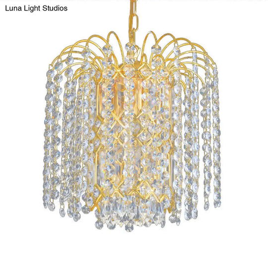 Modern Crystal Chandelier: Rain Hanging Light Fixture With 3 Lights Gold Finish - Ideal For Lobby