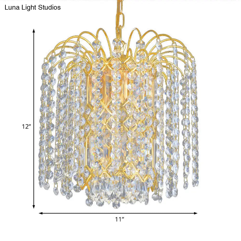 Modern Crystal Chandelier: Rain Hanging Light Fixture With 3 Lights Gold Finish - Ideal For Lobby