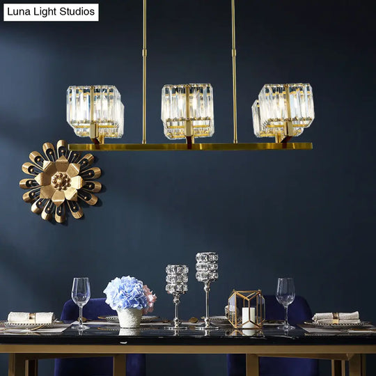 Modern Crystal Chandelier With 6 Gold Heads - Island Light Fixture