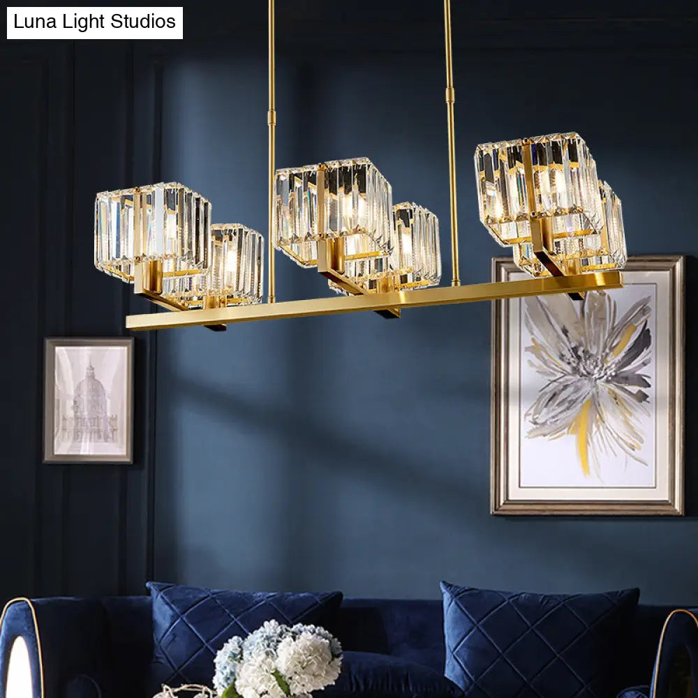 Modern Crystal Chandelier With 6 Gold Heads - Island Light Fixture