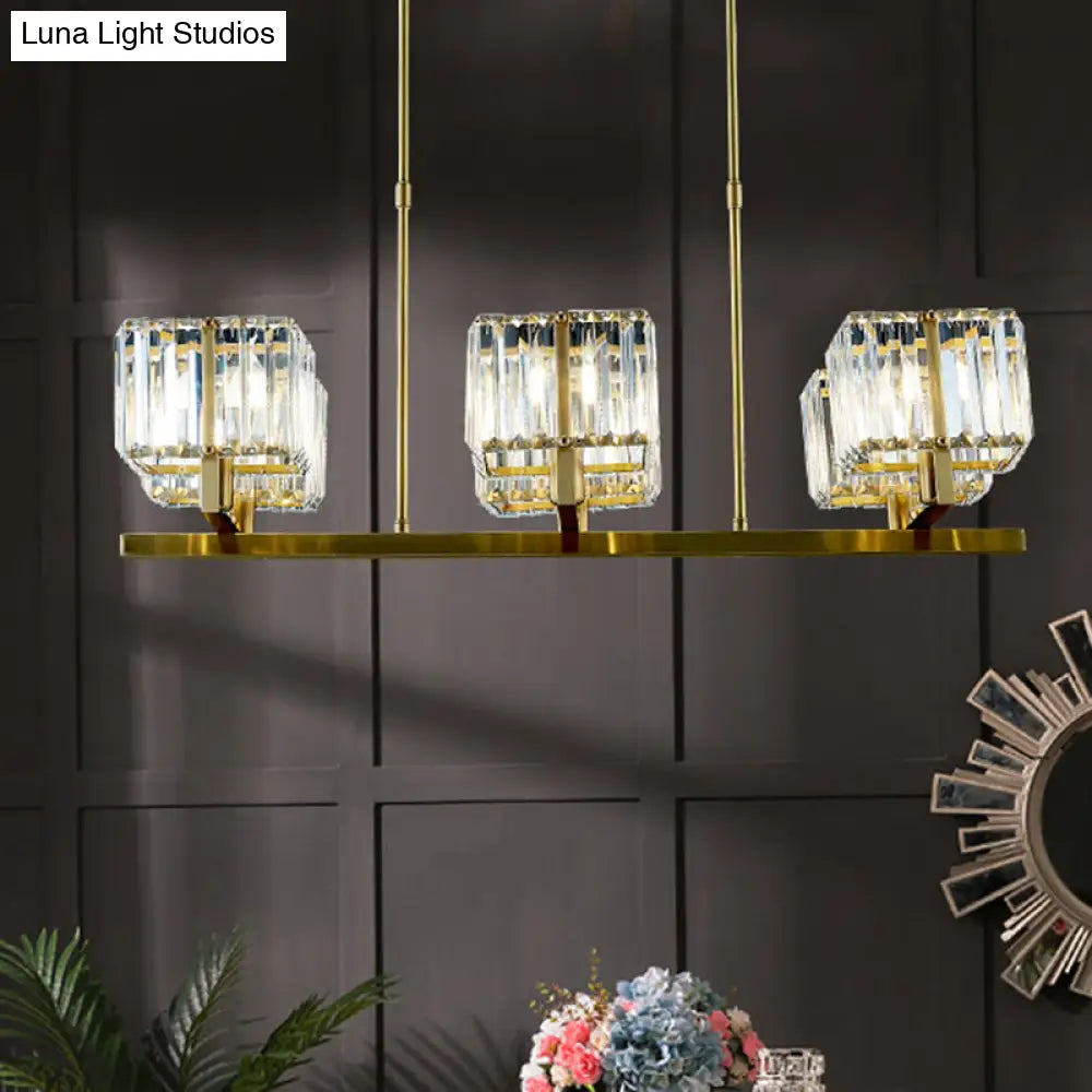 Modern Crystal Chandelier With 6 Gold Heads - Island Light Fixture