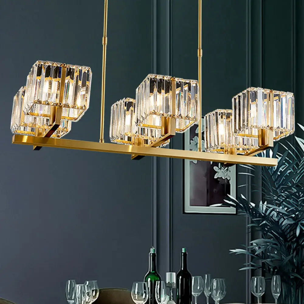 Modern Crystal Chandelier With 6 Gold Heads - Island Light Fixture