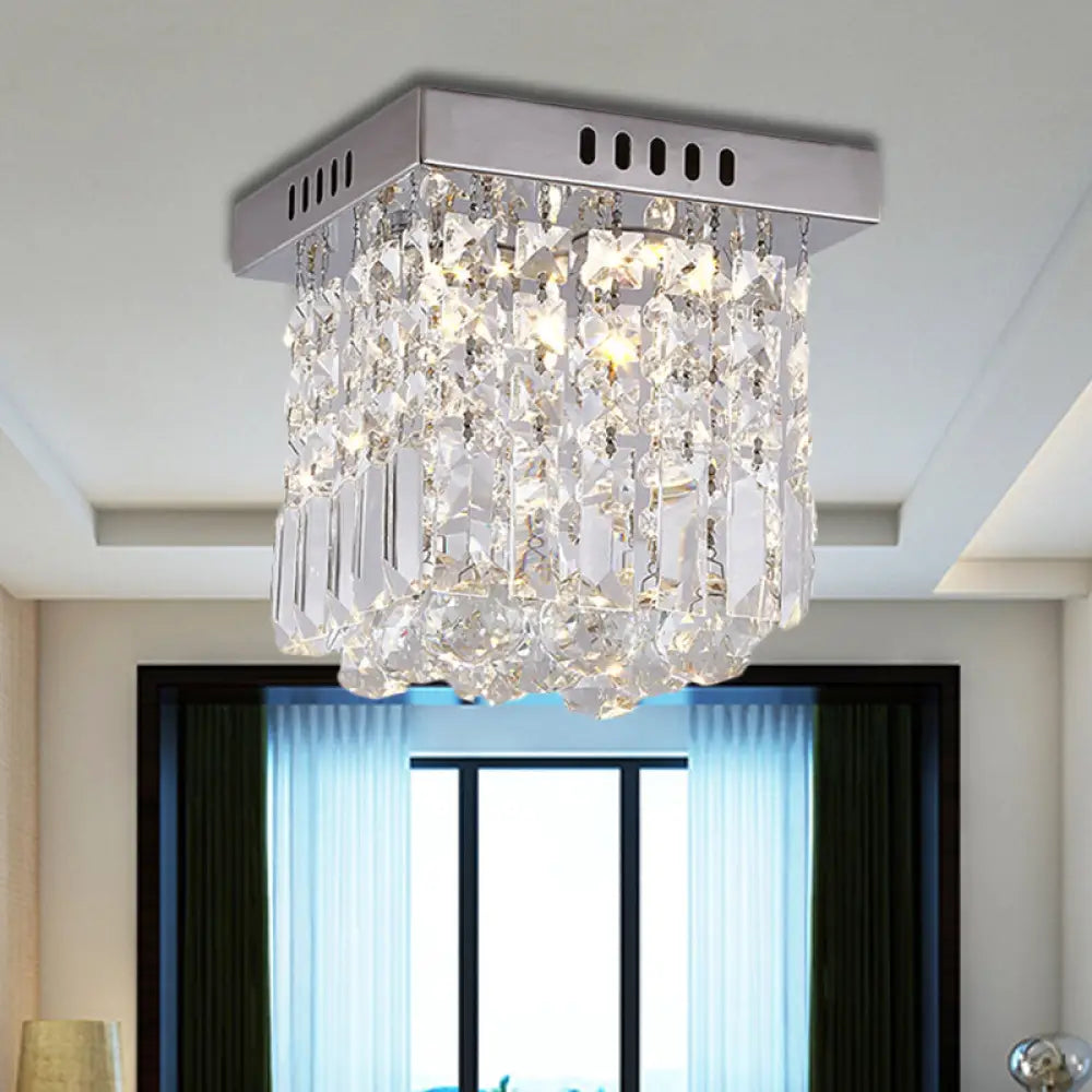 Modern Crystal Chrome Flush Mount Led Ceiling Light - 8’/16’ Cubic/Cuboid For Bedroom / 8’