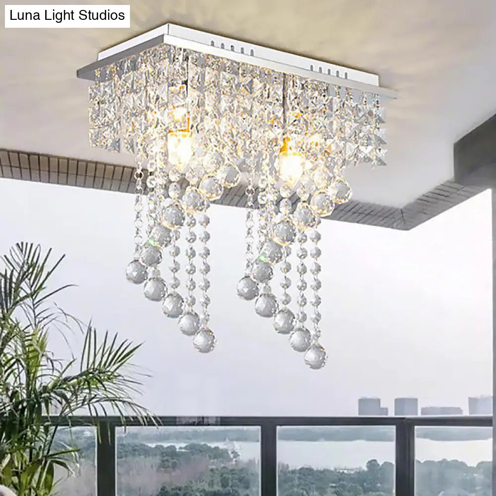 Modern Crystal Chrome Flush Mount Spiral Ceiling Light For Balcony - 8’/15’ Wide