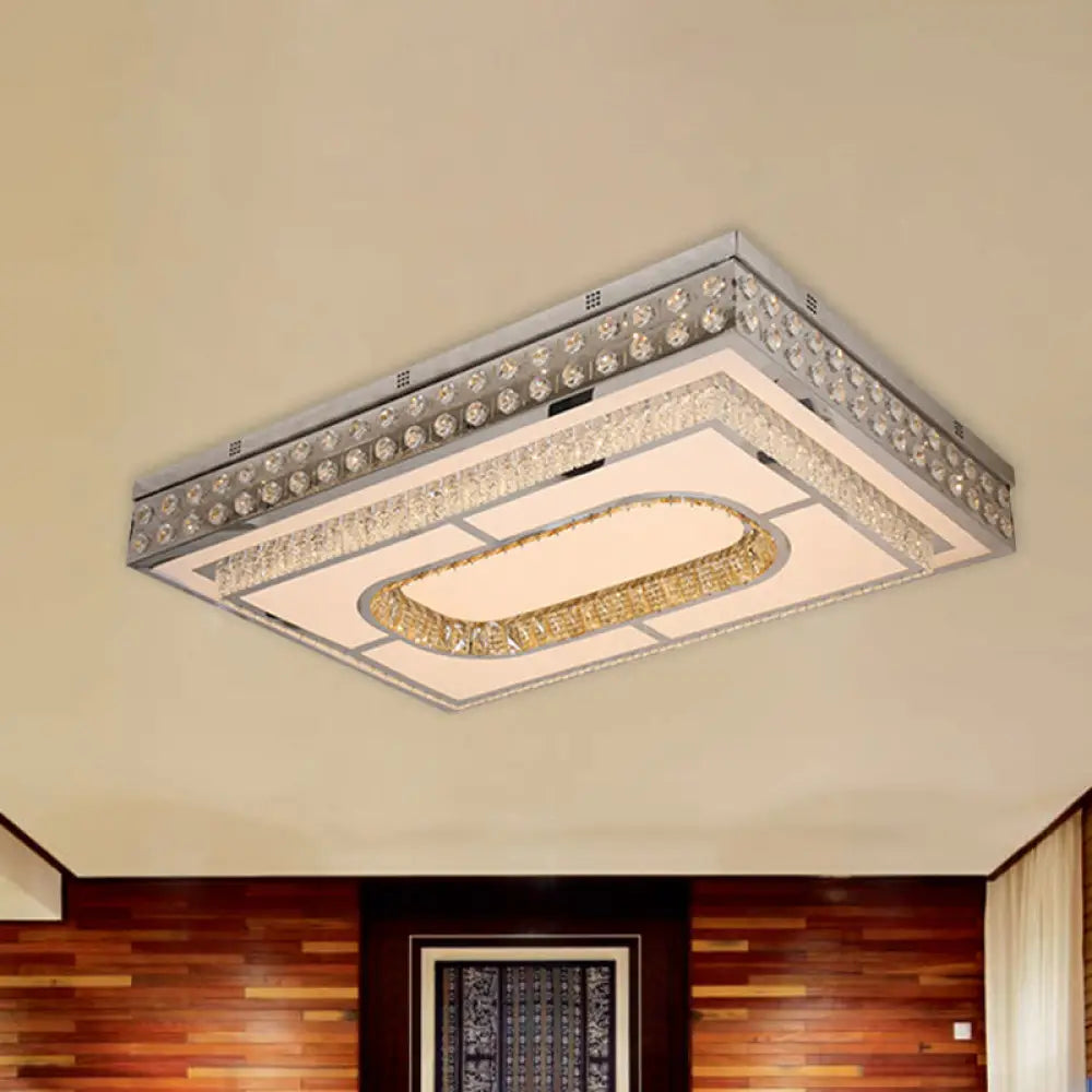 Modern Crystal Chrome Led Ceiling Light With Cutout Design - Rectangle Shape